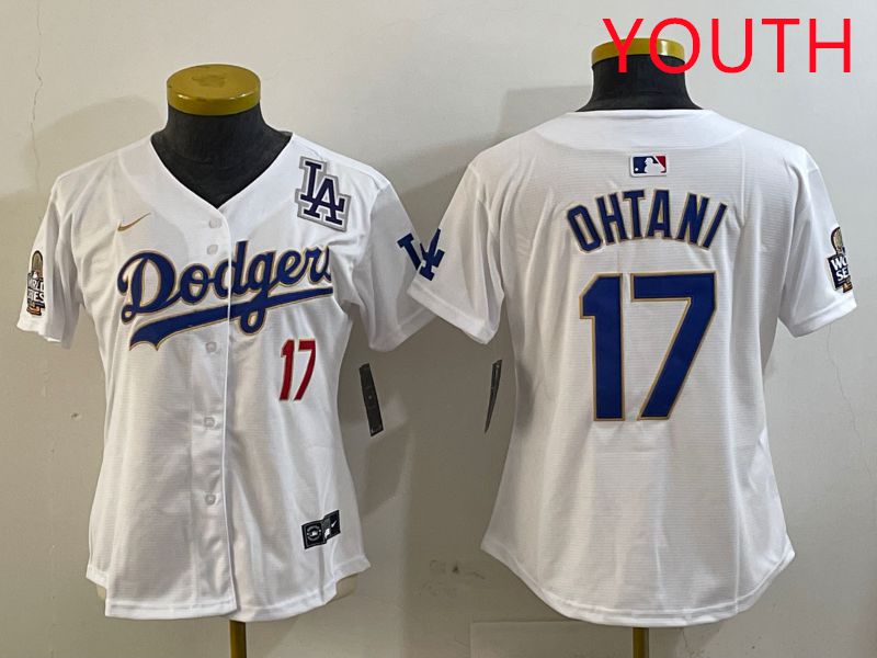 Youth Los Angeles Dodgers 17 Ohtani White Gold Game 2025 Nike MLB Jersey style 4